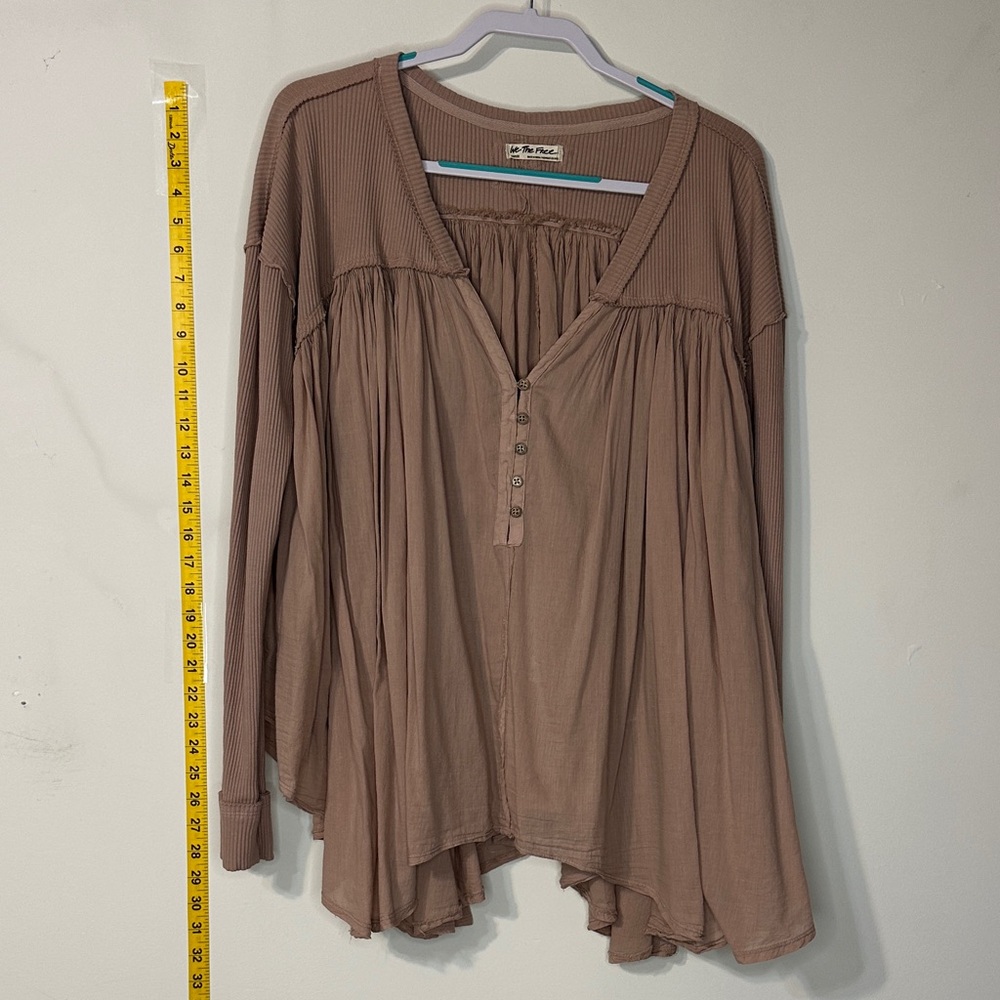 Free People Taupe V-Neck Blouse